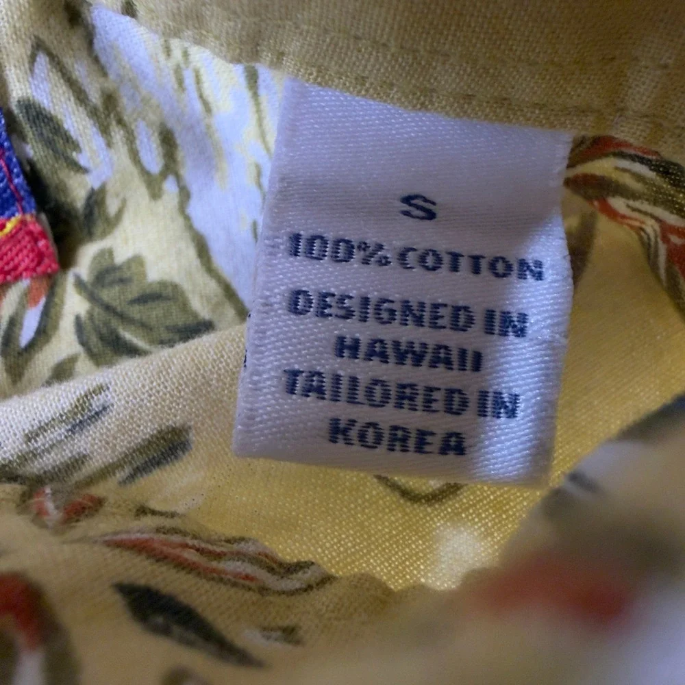 Reyn Spooner Hawaiian Shirt Yellow Seaplane Tropical Print Button Down Mens S